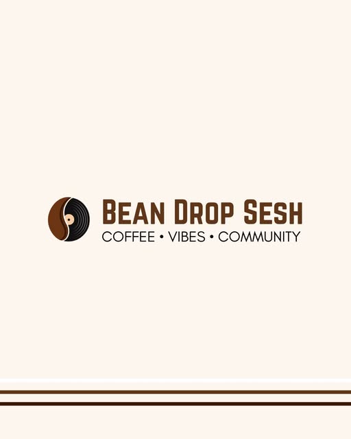 Bean Drop Sesh logo with a coffee bean and vinyl record, coffee, vibes and community