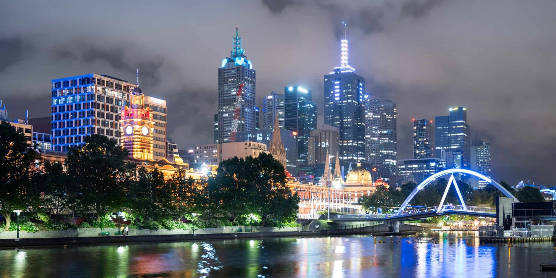 The Melbourne city skyline lit up at night